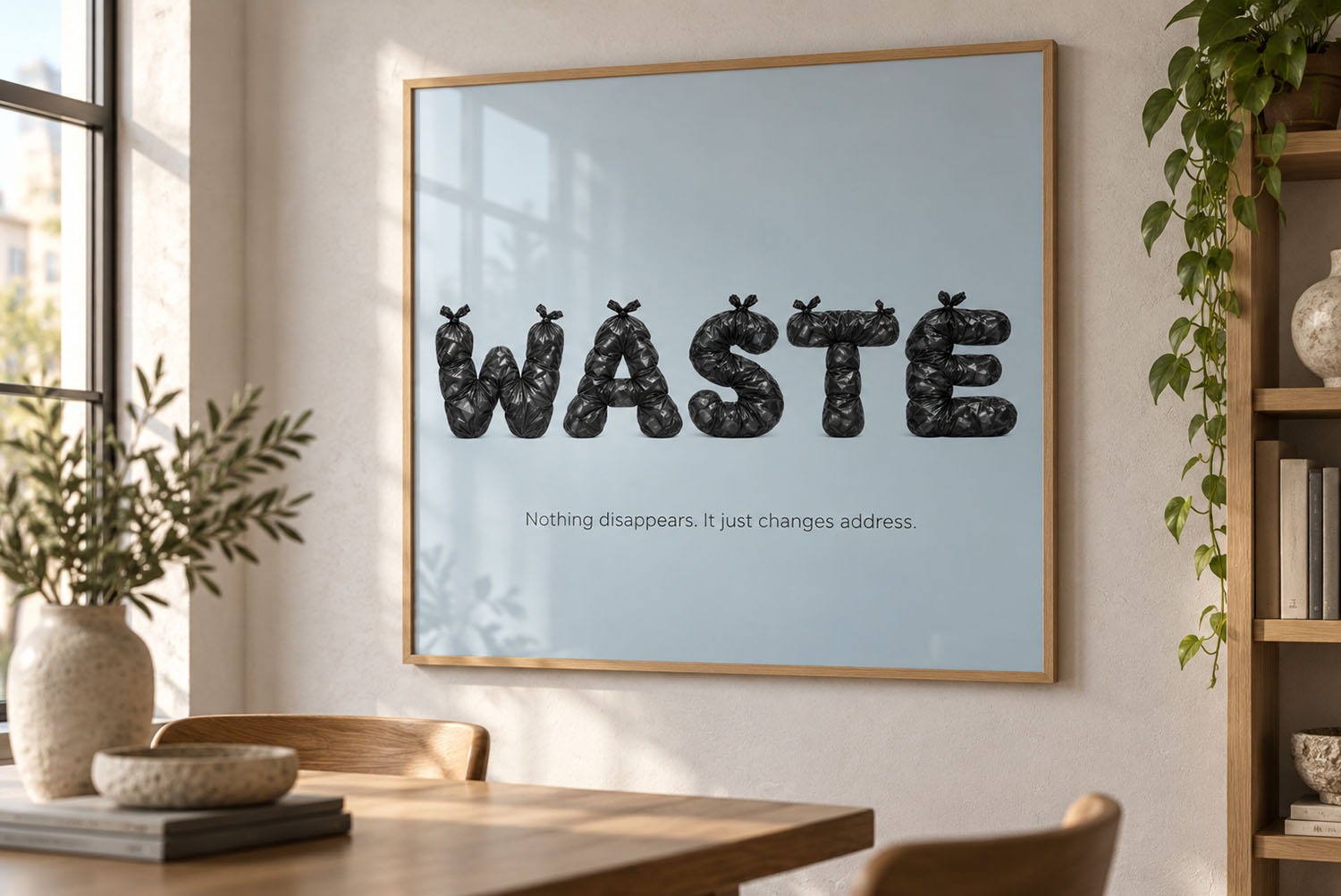 Framed poster set in the Urban Rubbish Font Framed poster reading WASTE in the Urban Rubbish Font