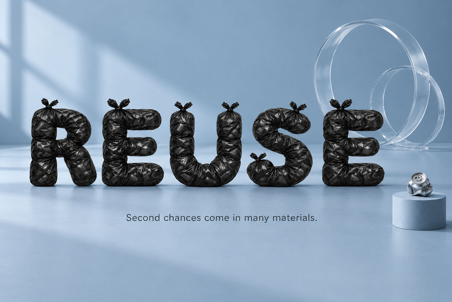 The word REUSE in the Urban Rubbish Font The word REUSE set in the Urban Rubbish Font on a pale blue backdrop
