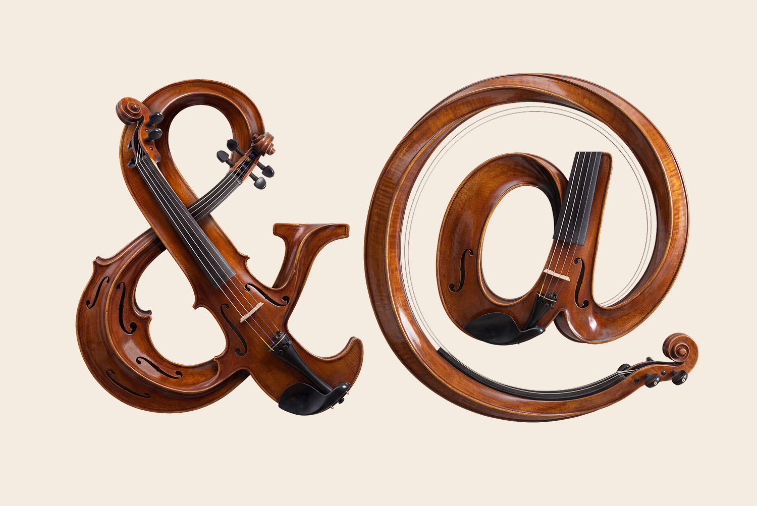 Violin Harmony Font Ampersand and At Sign Ampersand and at sign from the Violin Harmony Font in glossy amber wood