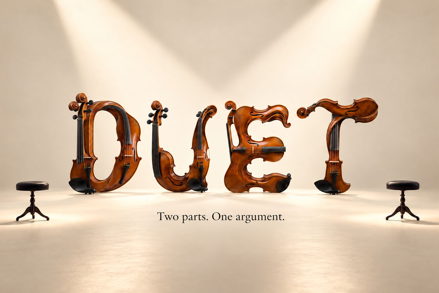 Violin Harmony Font DUET on Stage DUET in the Violin Harmony Font on a pale stage between two stools under spotlights