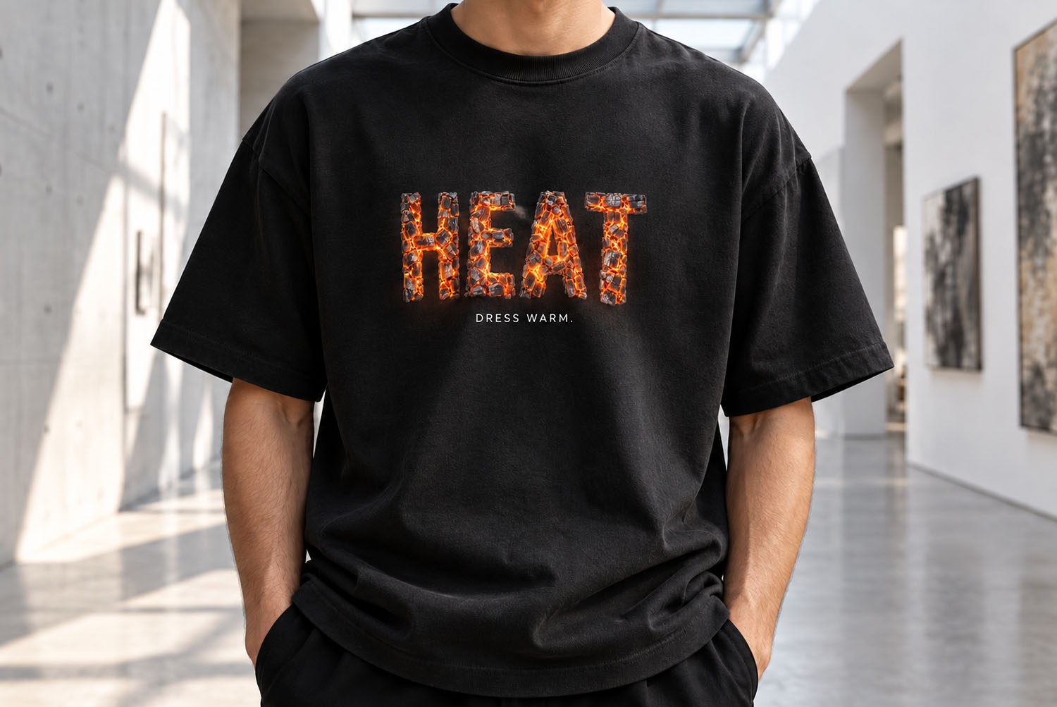 Burning Timber Font HEAT t-shirt HEAT printed in the Burning Timber Font on a black t-shirt