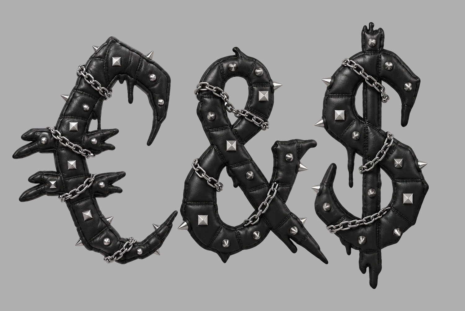 Gothic Punk Font euro ampersand dollar Euro sign, ampersand and dollar sign of the Gothic Punk Font, studded and chained like the letters