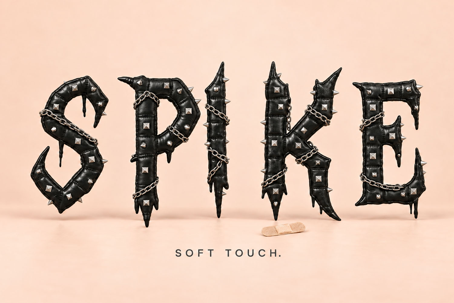 Gothic Punk Font SPIKE on blush pink The word SPIKE in the Gothic Punk Font on blush pink, spikes and chains on every letter