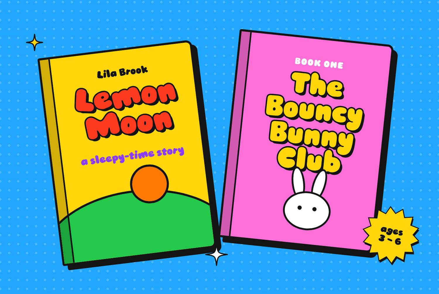 Gummy Pop Font on Kids Book Covers Gummy Pop Font on two children's book covers, Lemon Moon and The Bouncy Bunny Club