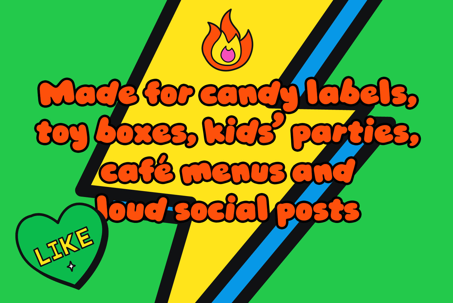 Gummy Pop Font Slogan on a Striped Poster Gummy Pop Font slogan about candy labels, toy boxes and kids' parties on green, yellow and blue stripes
