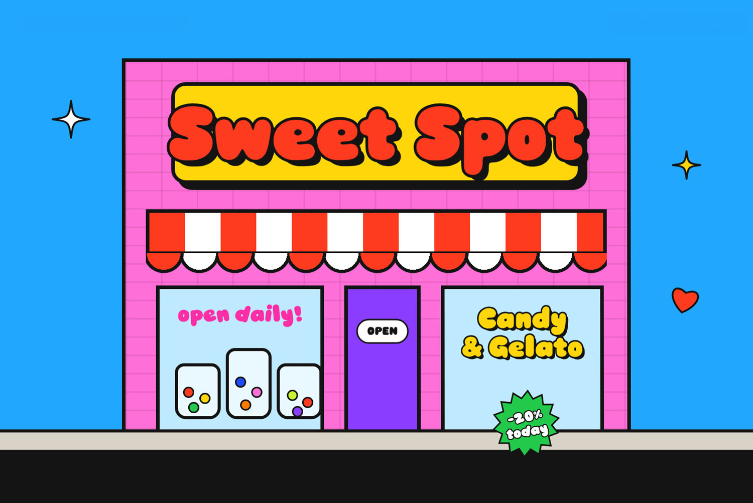 Gummy Pop Font Sweet Shop Front Gummy Pop Font on a pink candy and gelato shop front reading Sweet Spot