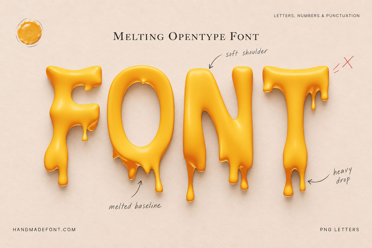 Melting Font warm yellow dripping goo letters on cream