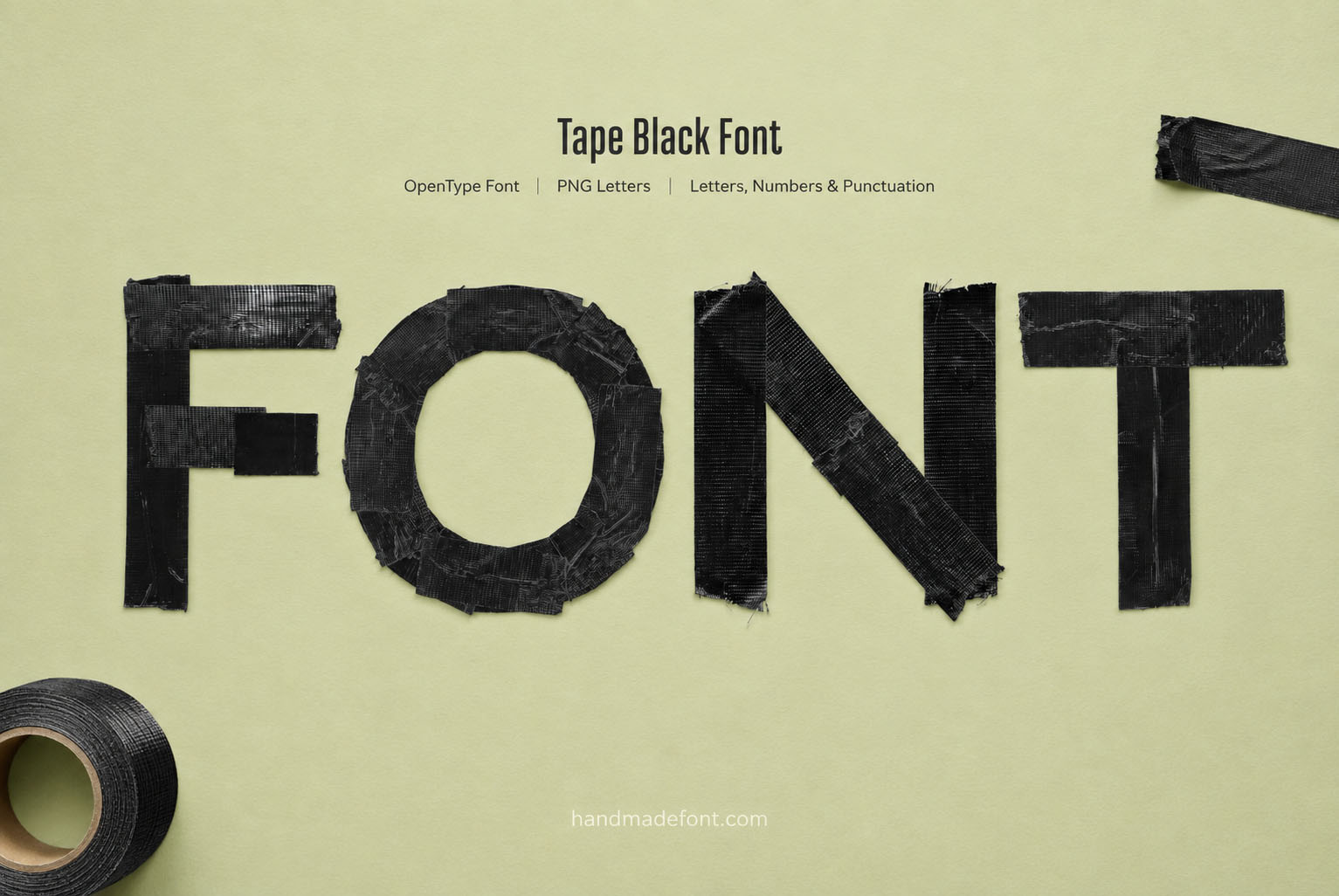 Tape Black Font black duct tape letters with a tape roll on sage green