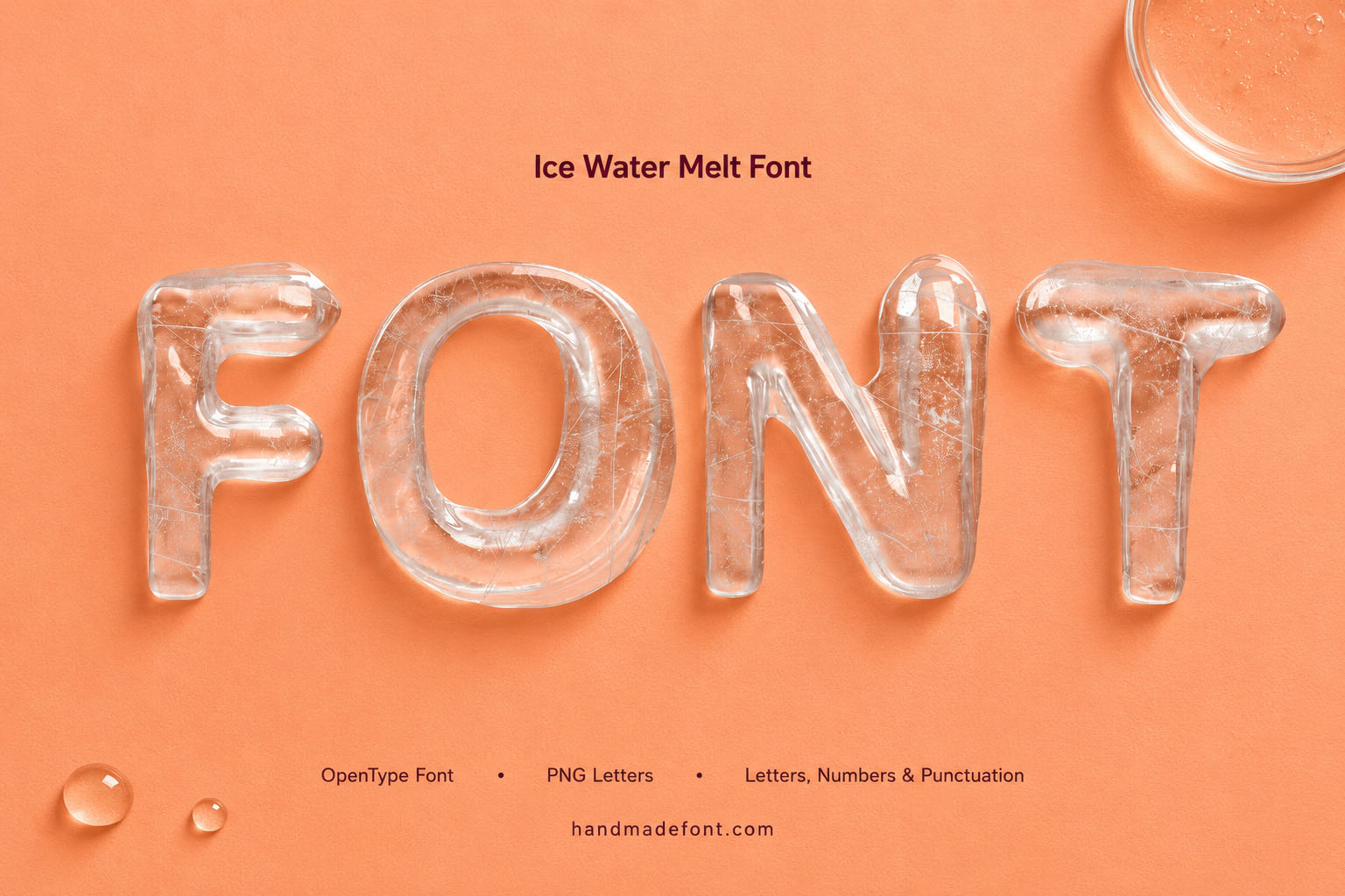 Ice Water Melt Font clear melting ice letters on peach