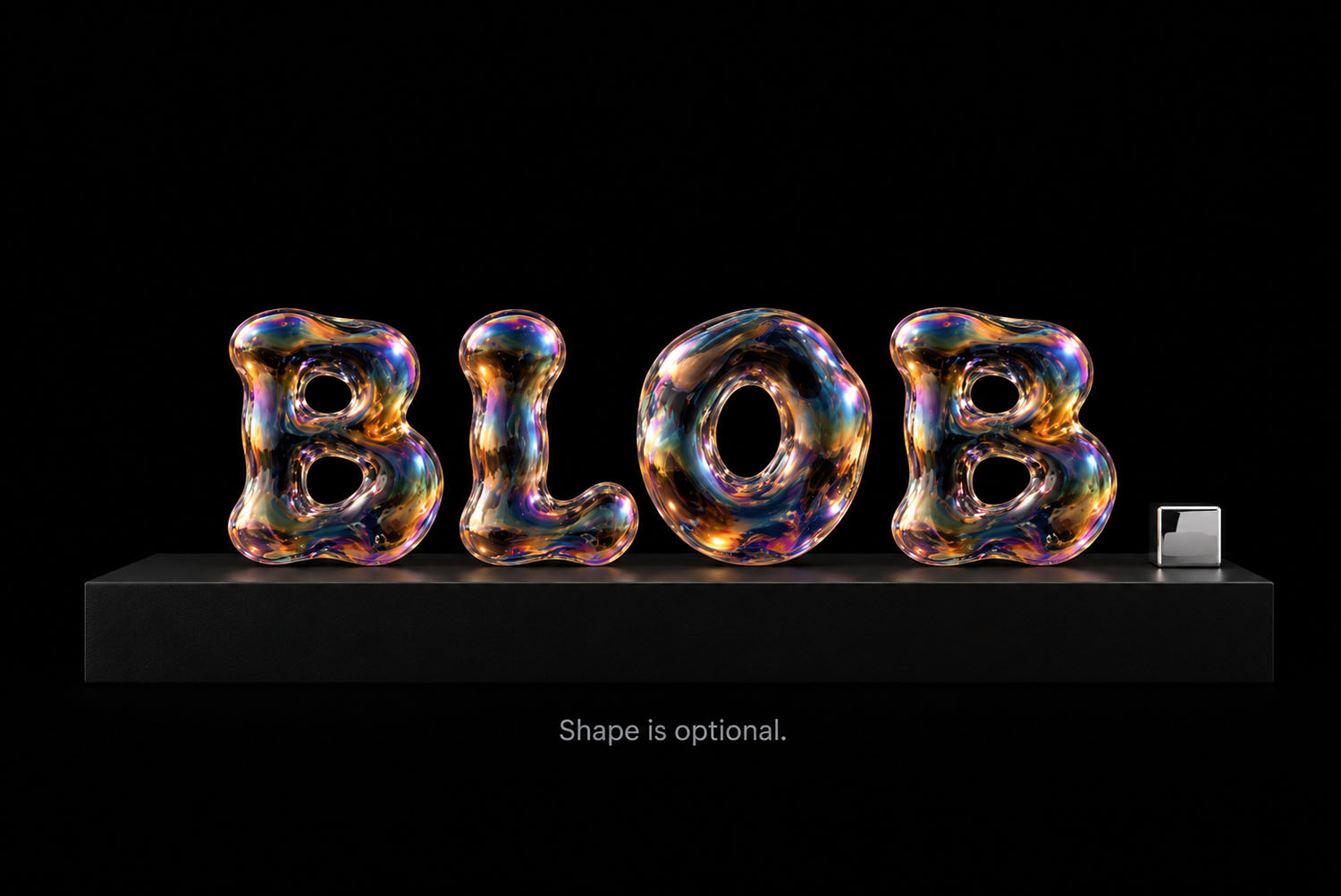 Iridescent Bubble Font BLOB on a Plinth The word BLOB in the Iridescent Bubble Font standing on a black plinth