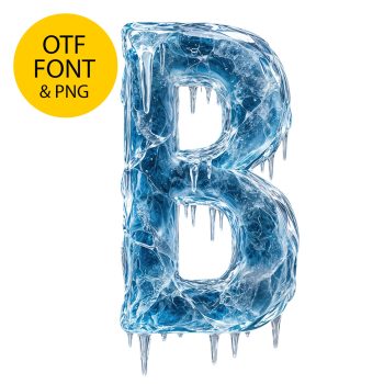Letter B of the Polar Icicle Font on a light square with the OTF and PNG badge